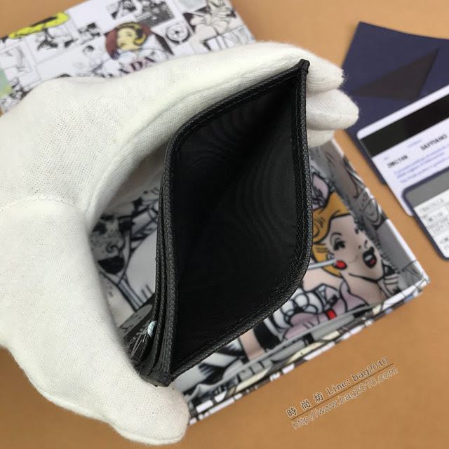 prada卡包 普拉達2020最新款限量版卡片夾 2MC149 Prada海鷗圖案黑色卡包  pyd2404